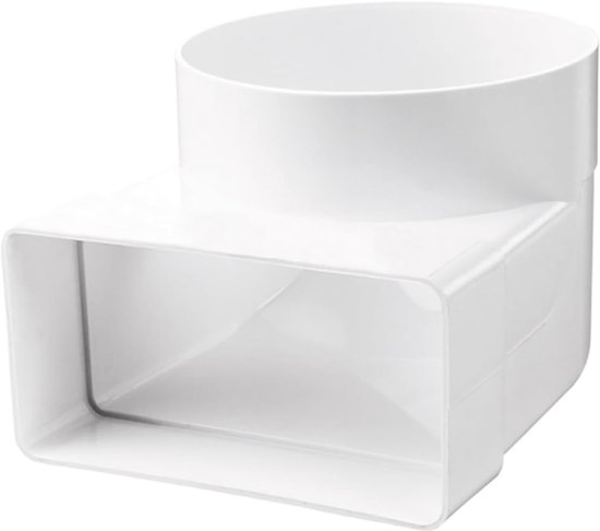 204 x 60 mm / Ø125 mm plat kanaal rondkanaal afvoerkanaal voor afzuigkap boog plat rond L-stuk reduceer-/overgangsconnector PVC 90° kanaalboog rond op vierkant — afbeelding 3