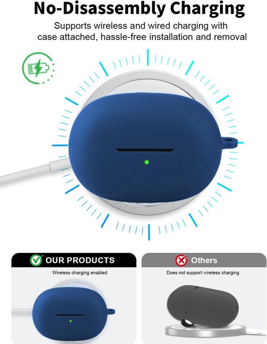 Behuizingshoes voor EarFun Clip 2 oordopjes, schokbestendig, waterdicht, zacht en slank, siliconen afdekking met koord, sleutelhanger en reinigingsset, blauw — afbeelding 4