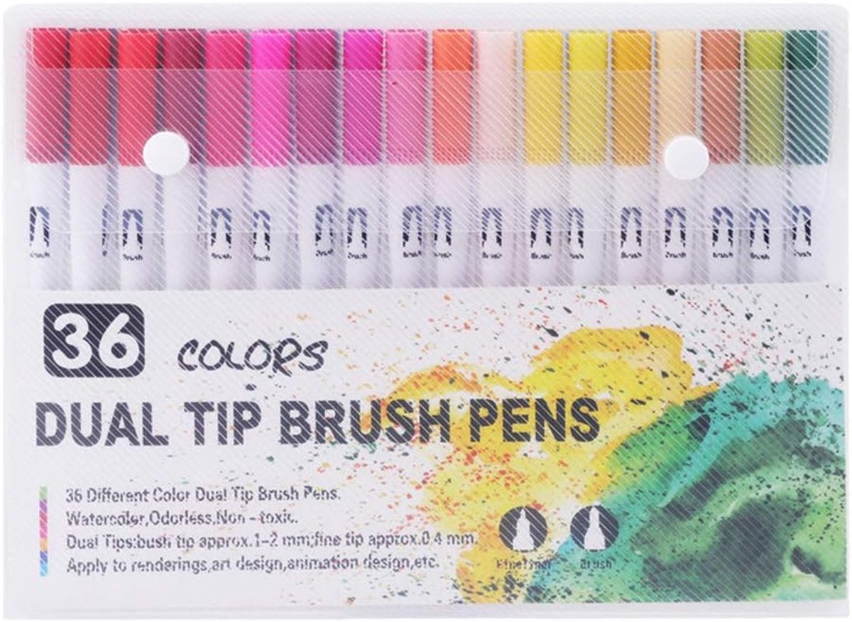 Brush Kunst Stiften Pen Fine Tip En Penseelpunt Aquarel Pennen, Supply Gift Back To School for Kids Beginners Children 36Pcs