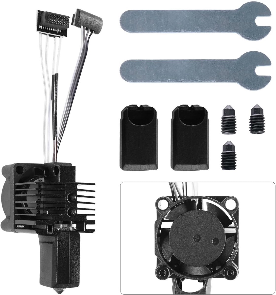Hotend Kit van gehard staal voor Bambu Lab P1/P1S-printer, 0,4 mm, warm bereik van gehard staal, 2510 ventilator, keramische plaat, thermogevoelig, moersleutel, inbussleutelset