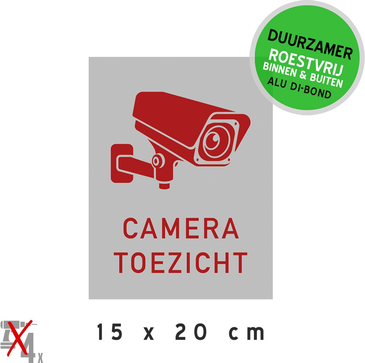 Pictogram/ metaal bord | "Cameratoezicht" | 15 x 20 cm | CCTV | Grijs | Duurzaam | Camerabewaking | Gevelbord | Camera| Waarschuwing | Roestvrij | 1 stuk