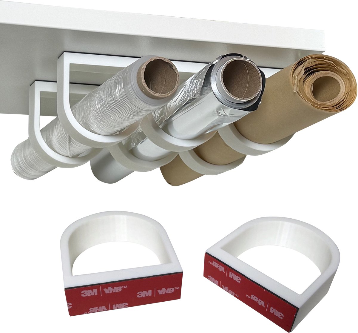 Keukenkast Organizer - Wit - 3 Sets - Vershoudfolie Houder - Bakpapier - Aluminiumfolie - Foliehouder - Zonder Boren