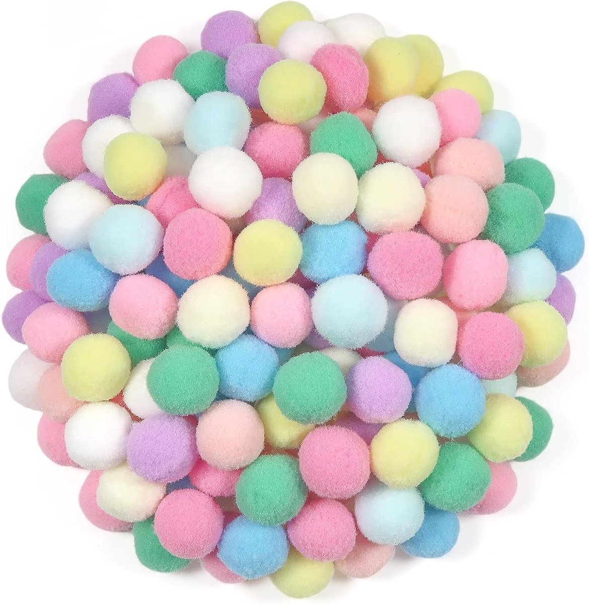 150 Stuks Macaron Pompoms 25mm - Diverse Fluffy Pompons in Multicolor voor DIY Knutselprojecten en Decoraties