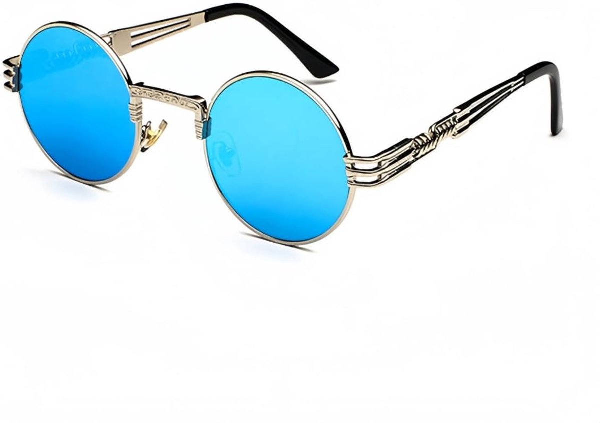 Zonnebril voor heren en dames, rond, retro, steampunk, metalen frame