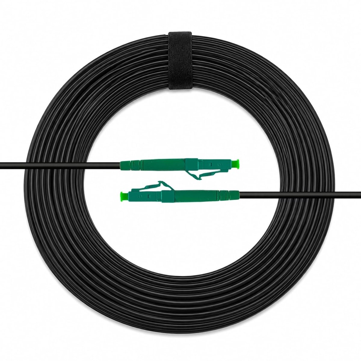 Glasvezelkabel OS2, single-mode Simplex LC/APC naar LC/APC, 150 m, 9/125 µm G.657.A2, afgeschermd staal, LSZH RoHS, laag verlies, zwart