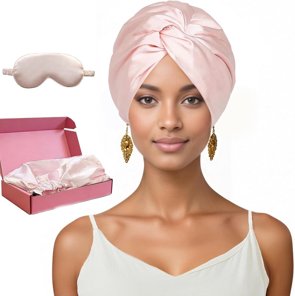 zijde zijde bonnet frizz bescherming voor dames met krullen roze