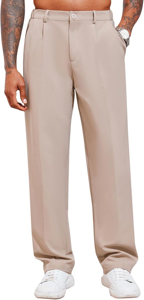 Chinobroek voor heren, losse vrijetijdsbroek, elegante kostuumbroek, stijlvolle stoffen broek, herenbroek voor zakelijk gebruik