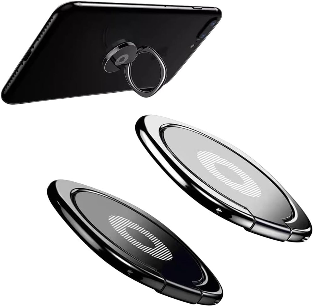2 stuks metalen ring voor mobiele telefoon, 360 graden verstelbare ring voor mobiele telefoon, 3 mm, ultradun, voor alle smartphones (B)