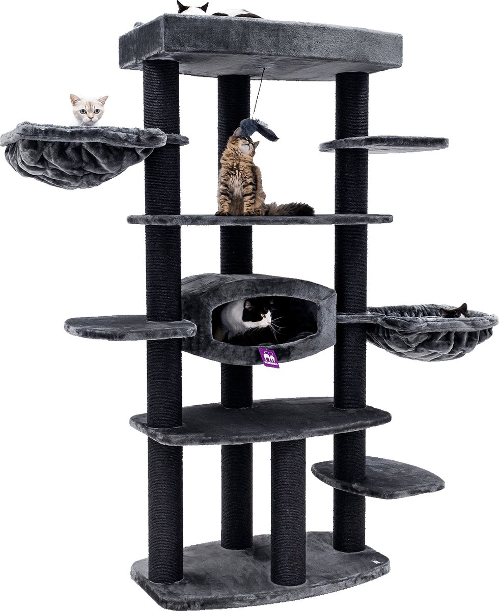 Petrebels Drive 191 Krabpaal XXL - Pepper - Luxe Kattenmeubel - 12 cm Dikke Stammen - Uitwasbare hangmatten