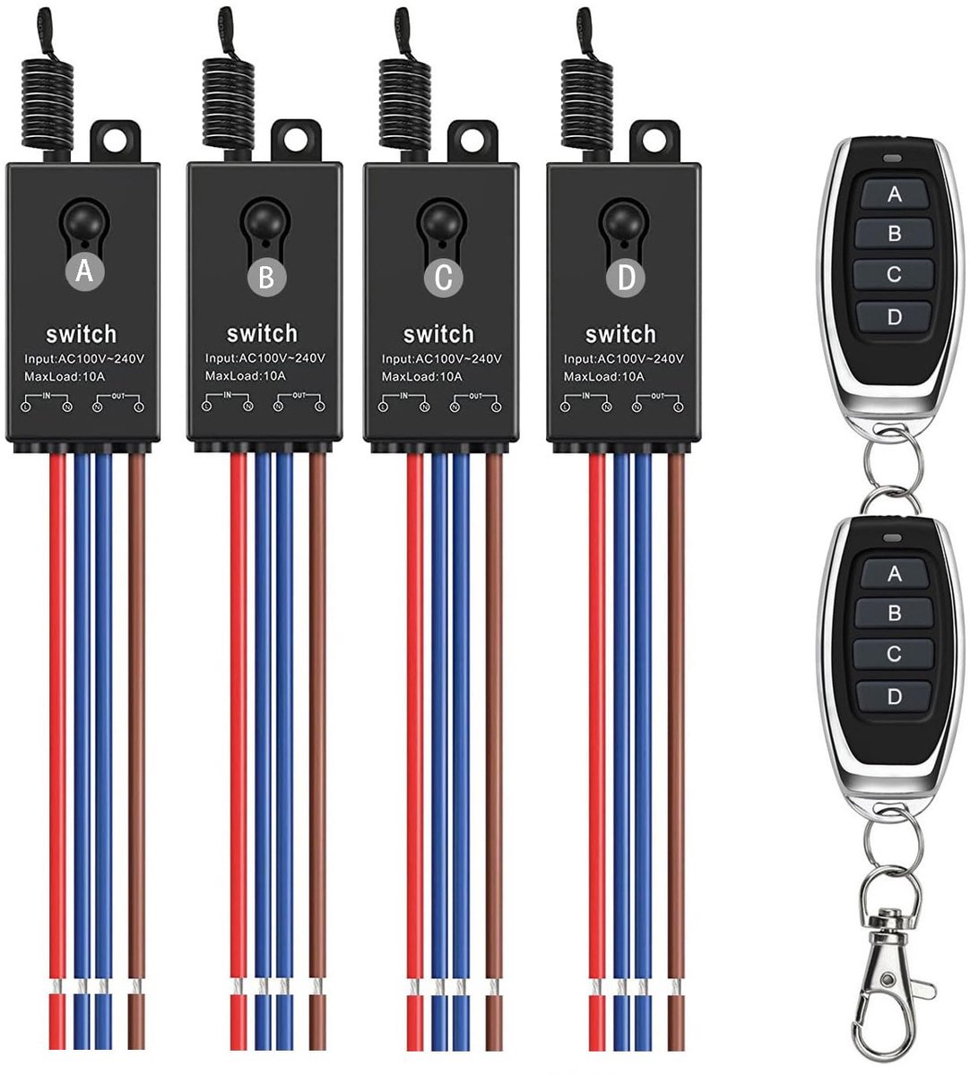 4-weg afstandsbedieningsschakelaar, AC 220 V/230 V/240 V, mini-draadloze schakelaar met afstandsbediening, 10 A draadloze relais, wandschakelaar met 100 m lang bereik voor huishoudelijke