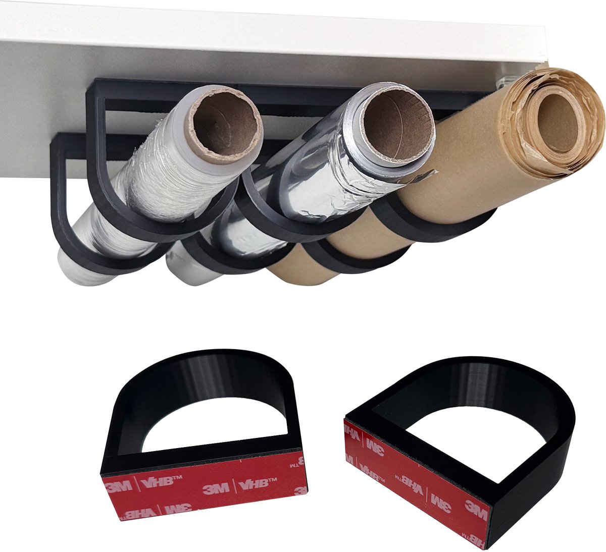 Keukenkast Organizer - Zwart - 3 Sets - Vershoudfolie Houder - Bakpapier - Aluminiumfolie - Foliehouder - Zonder Boren