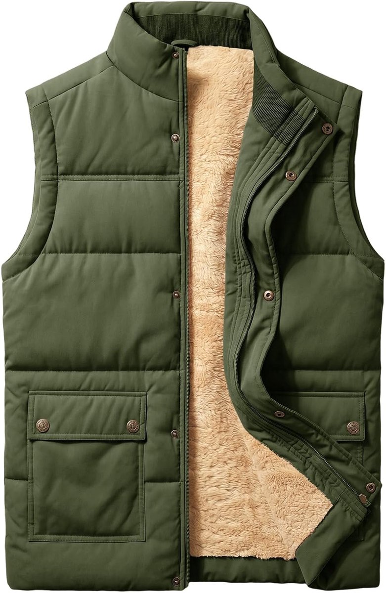 Mouwloze jas voor heren, fleecevoering, warm, gewatteerd, mouwloos, licht, jas, vest, winterjas
