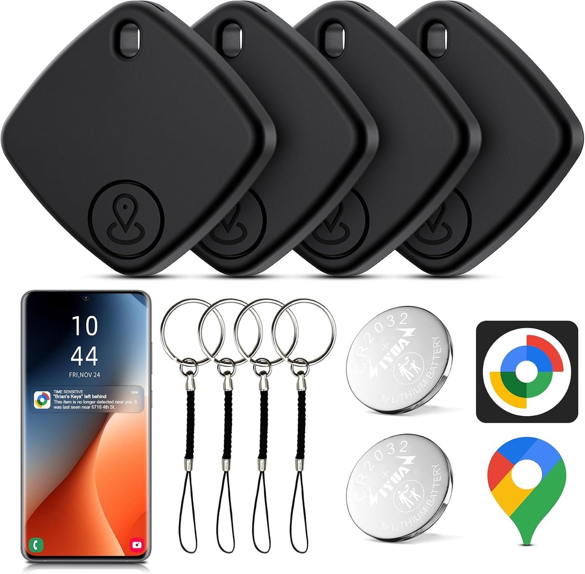 Tracker Android 4 Pack Smart Sleutelzoeker, compatibel met Google Find Hub-app (alleen Android), bluetooth-tracker, sleutelzoeker voor bagage, portemonnee, koffer, tas, blauw
