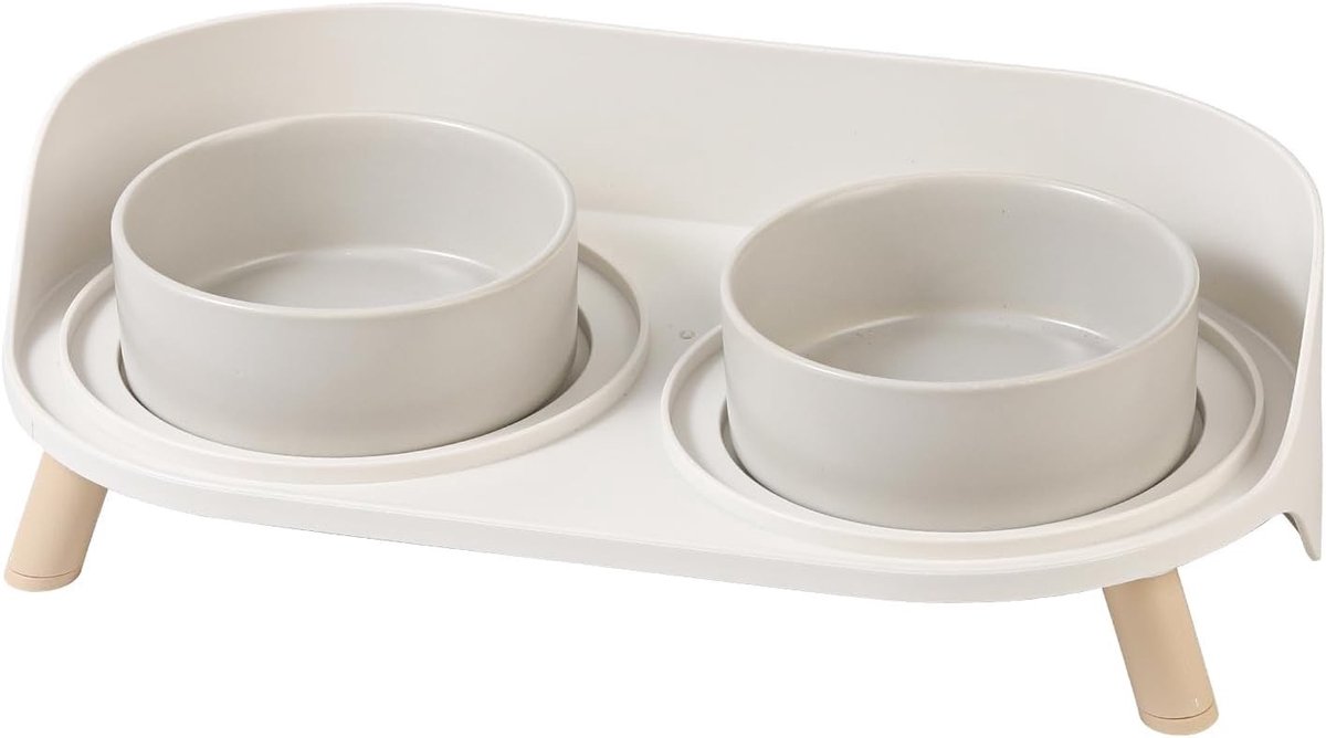 Verhoogde kattenvoederset met antislipstand - Dubbele keramische voerbakken voor katten en kleine honden - Ideaal voor water en voedsel met spetterbescherming