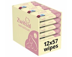 Zwitsal Sensitive Billendoekjes – Voor de Gevoelige Babyhuid – 12 x 57 Doekjes – 684 - 684 stuks
