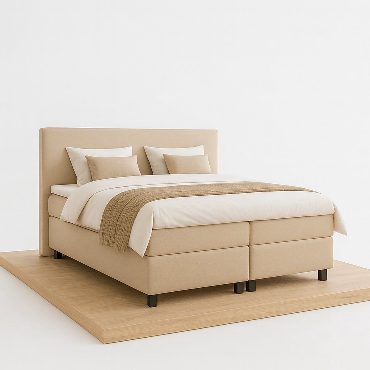 Boxspring DreamLux - 160x220 Compleet - Beige Glad - Puntrust Bedden