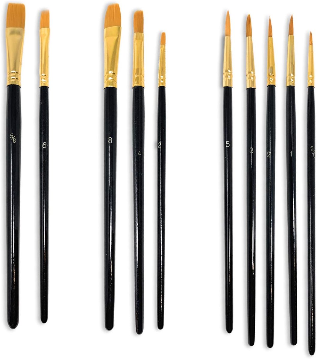 Penseelset MSC 10 st Nylon Haarverfborstels Multi Purpose Houten Aquarel, Olie, Gouache, Acryl Schilderij, Keramische, Craft Art Borstels (Zwart)