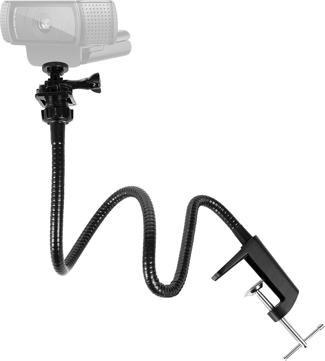 Webcamhouder Zwanenhals - 64 cm Lang - Bureauklem - 360 Graden Draaibaar - Stalen Kern - Universeel voor Webcams - Camerastatiefhouder
