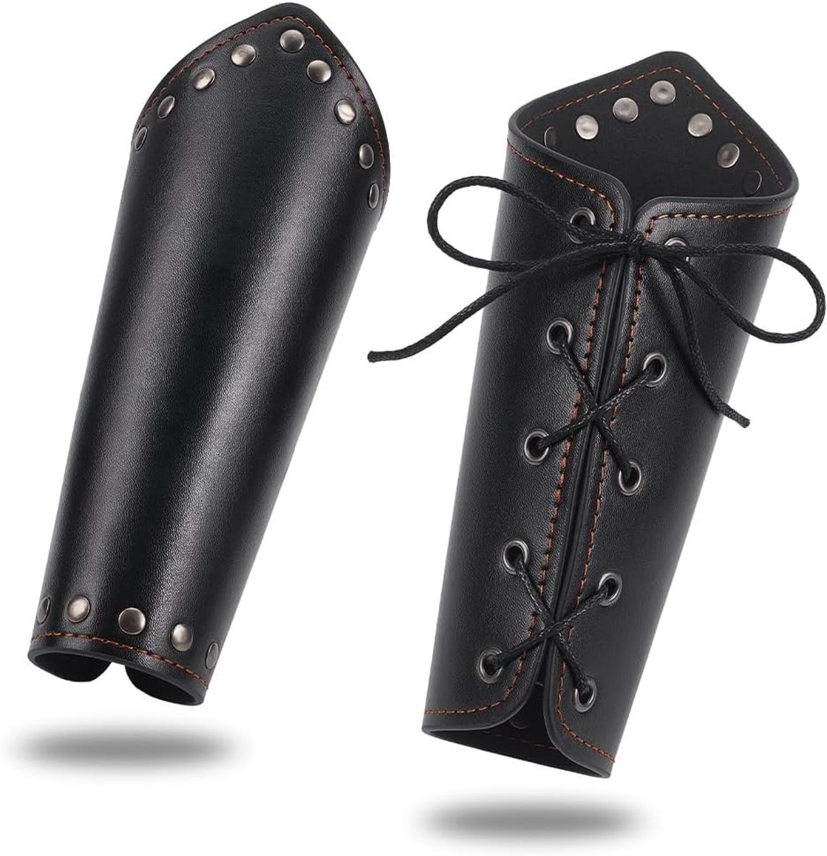 1 paar zwarte middeleeuwse armbeschermers, verstelbare PU-armbanden voor Halloween, punk en cosplay accessoires