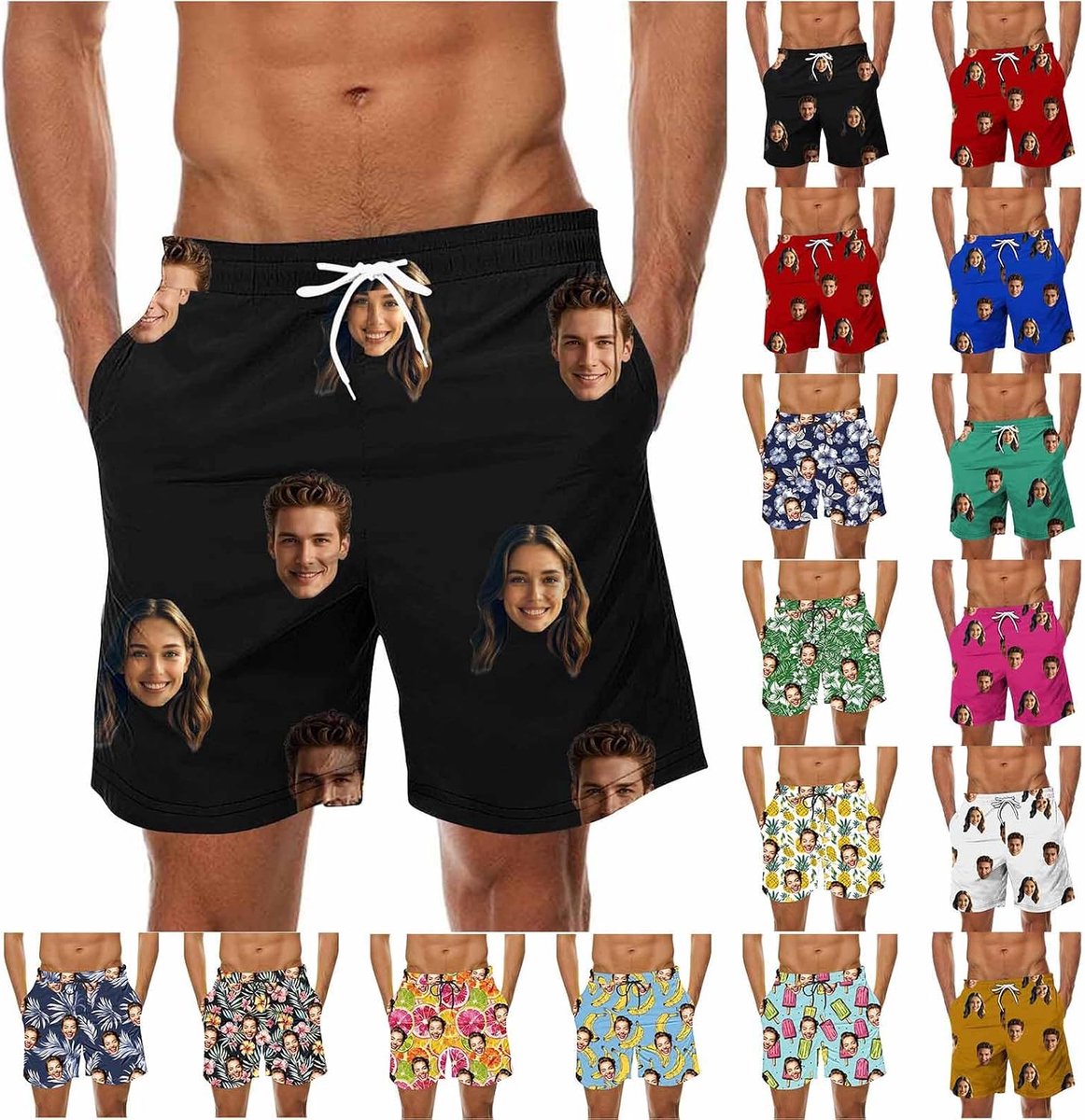 Generisch Badehose Personalisiert Herren - Badeshorts mit Gesicht Foto Bedrucken Lassen, Badehosen Lustig Männer Lustige Hawaii Swimming Shorts Lang Sommer Schwimmhose Schnelltrocknend