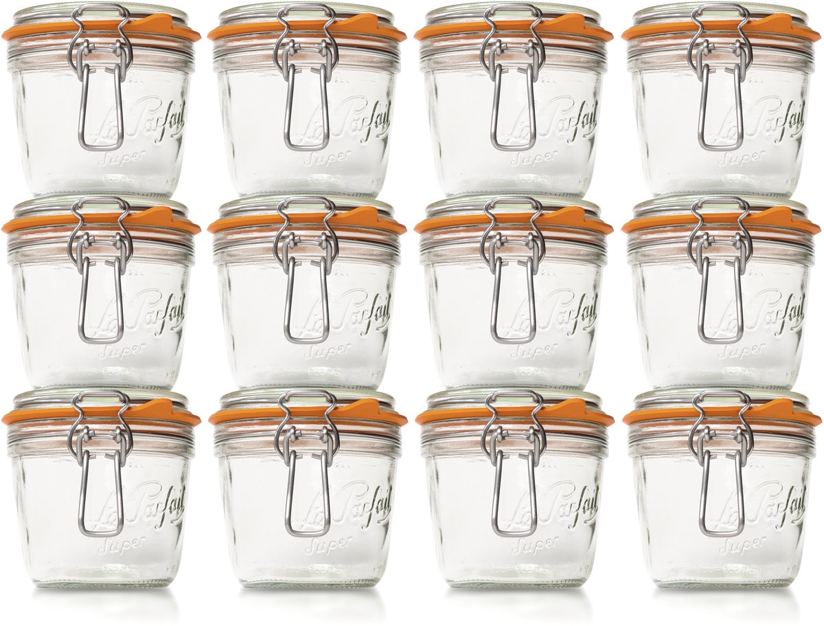 Le Parfait 500ml/gr Weckpotten Set (12x 500ml) | OP=OP XL VOORDEELSET | 12 Weckpotten van 500 ML | Premium A-kwaliteit | Robuust en Voedselveilig | Ideaal als voorraadpot, inmaakpot of conserveerpot | Made in France