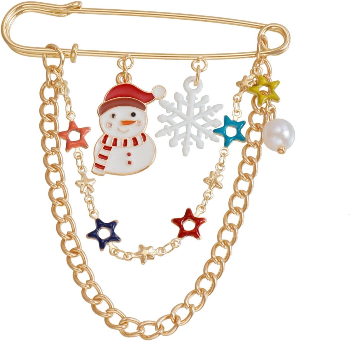 Pin voor Vrouwen Kerstman Sneeuwpop Sneeuwpop Emaille Pin Gouden Ketting Kwastje Speld Boog Maan Kerstboom Eland Veiligheidsspeld Vakantie