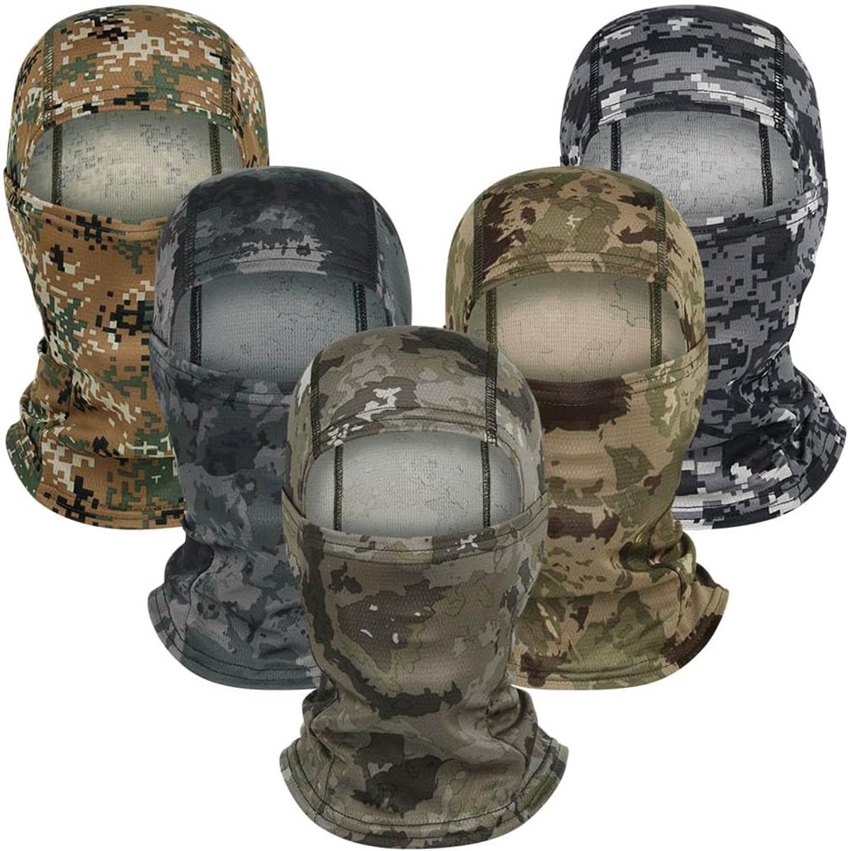 5 STKS Camo Bivakmuts Ski Gezichtsmasker Volledige Gezicht_Masker Winddicht UV Bescherming Cover voor Mannen Vrouwen Outdoor, Veelkleurig, One size