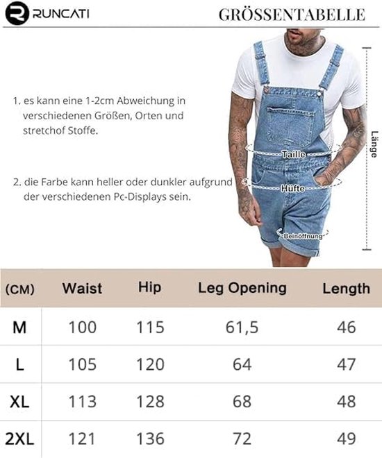 Tuinbroek voor heren, katoen, jeans, overall, korte werkbroek, losse pasvorm, denim, jumpsuit met zakken — afbeelding 3