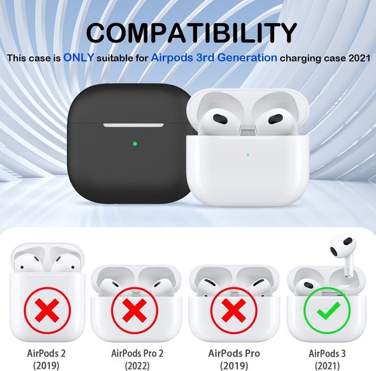Hoesje voor Airpods 3e generatie 2021, zachte siliconen beschermhoes voor Apple Airpods 3 met zichtbare LED aan de voorkant met reinigingsset, Zwart — afbeelding 4