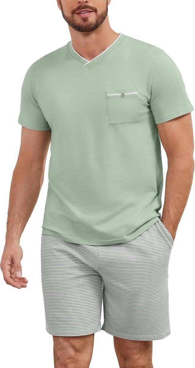 Pyjama heren korte pyjama katoen nachtkleding tweedelige set shirt met korte mouwen en strepen pyjamabroek