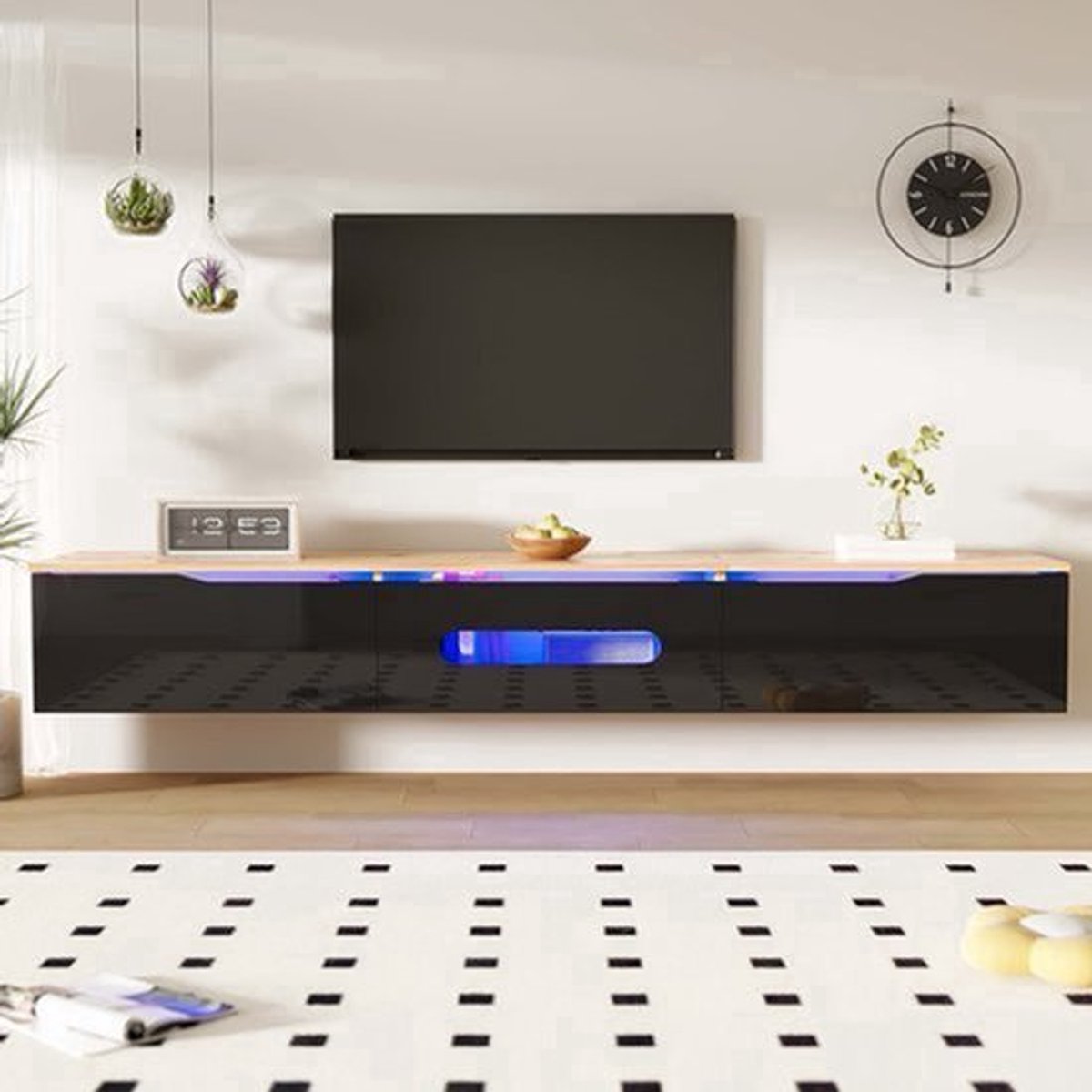 TV-meubel – TV-kast – TV-dressoir – TV-standaard – TV-bank – Hoogglans Afwerking – 180 cm Breed – Muur- en Vloerbevestiging