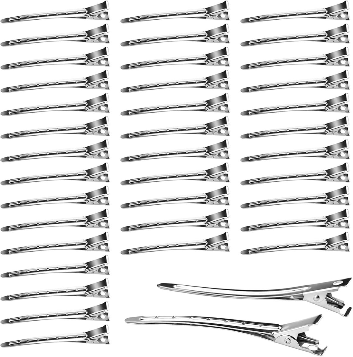 Krokodillenklem van metaal, zilver, 9 cm, 50 stuks, professionele haarspelden voor kapsel en scheiding, robuuste platte clips, ideaal voor kapsalon en doe-het-zelf gebruik thuis
