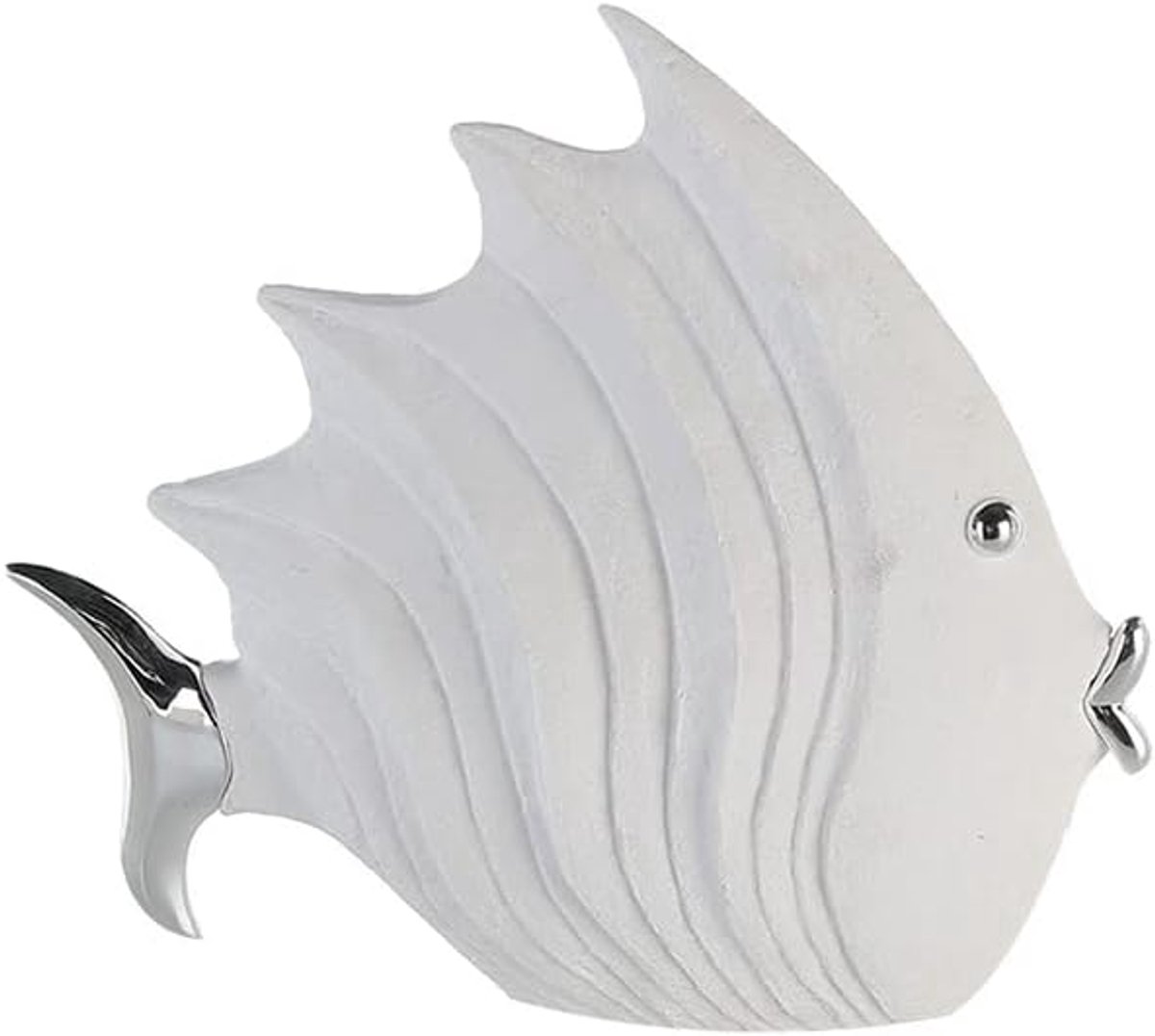 Vis in steen-look, 29 x 26 cm, wit/zilver