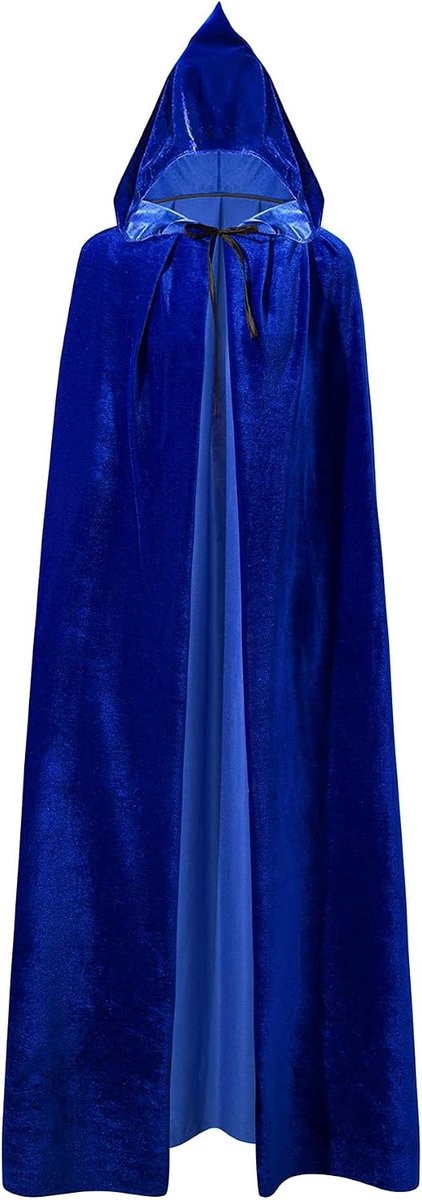 Cape met capuchon, duivelkostuum, heksenkostuum, vampiercape, volwassenen, Halloween-kostuum, dames en heren, blauw