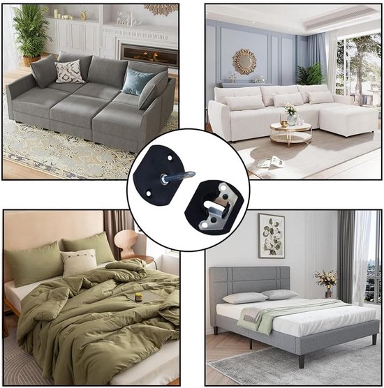 Sofa sofa connector, 2 sets universele meubels in elkaar grijpende sectionele sofa connectoren, pin stijl meubelconnector beugel voor hoofdeinde sofa fauteuil — afbeelding 3