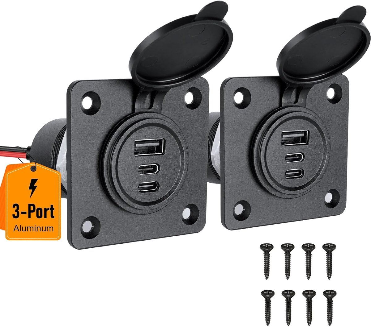 12V USB-Stopcontact Camper Auto Vol Aluminium 3-Ports 2 stuk