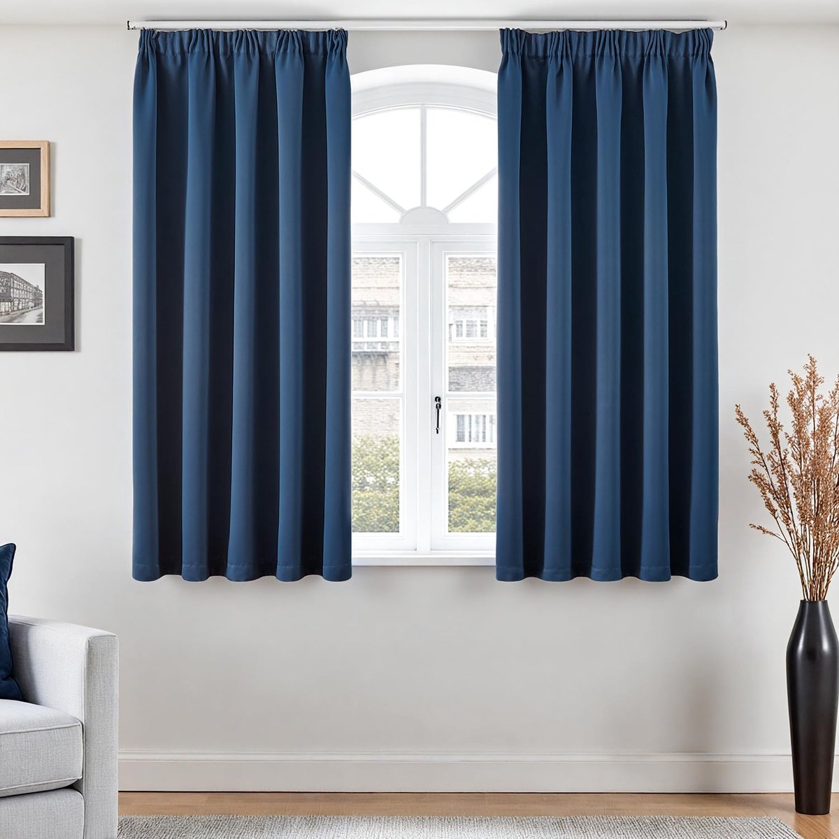Gordijnen, ondoorzichtig, met plooiband, H 145 x B 140 cm, set van 2 raamdecoratie, verduisteringsgordijnen, slaapkamer, woonkamer, kort, modern, overgordijnen, gordijn met inslagringen