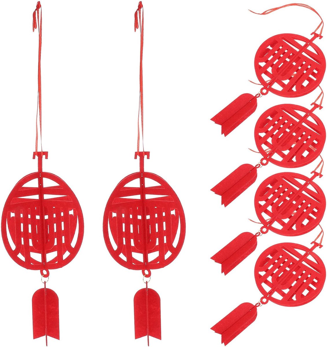 6 Stuks Delige Chinese Nieuwjaar Feng Shui Fu- Hangdecoratie van -geweven voor Buitenshuis Gebruik tijdens Lentefestival Thuisfeest