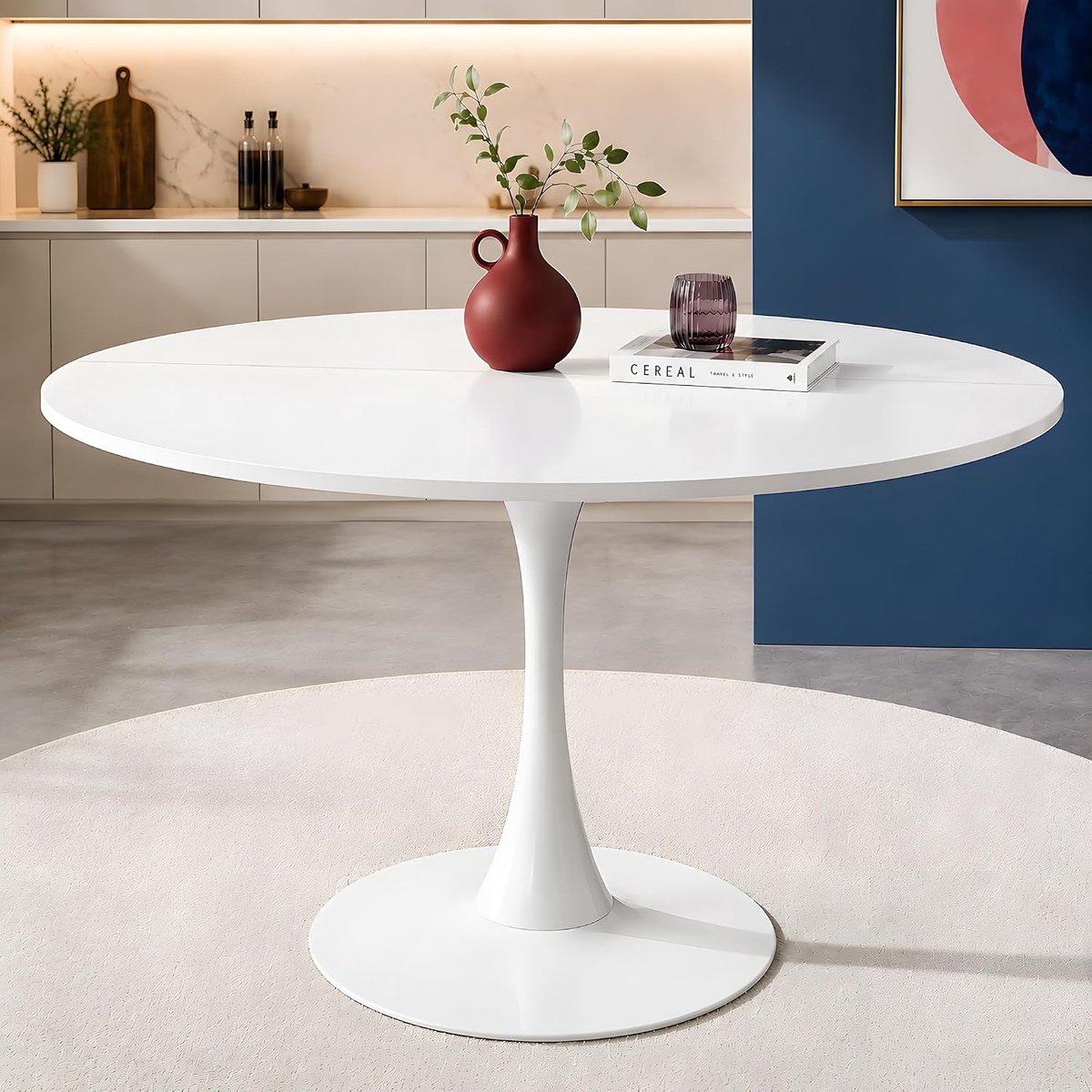 Eettafel 110 cm voor 4-6 personen, witte moderne keukentafel