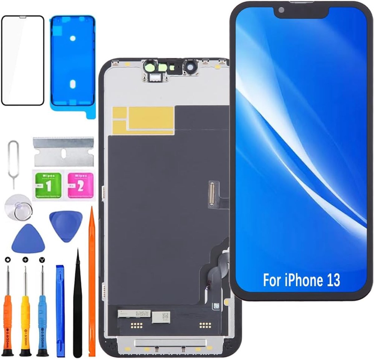 Display voor iPhone 13 LCD-scherm, vervanging FHD touchscreen 3D Touch Face ID digitizer framemontage, waterdichte lijm, reparatiekits nieuw
