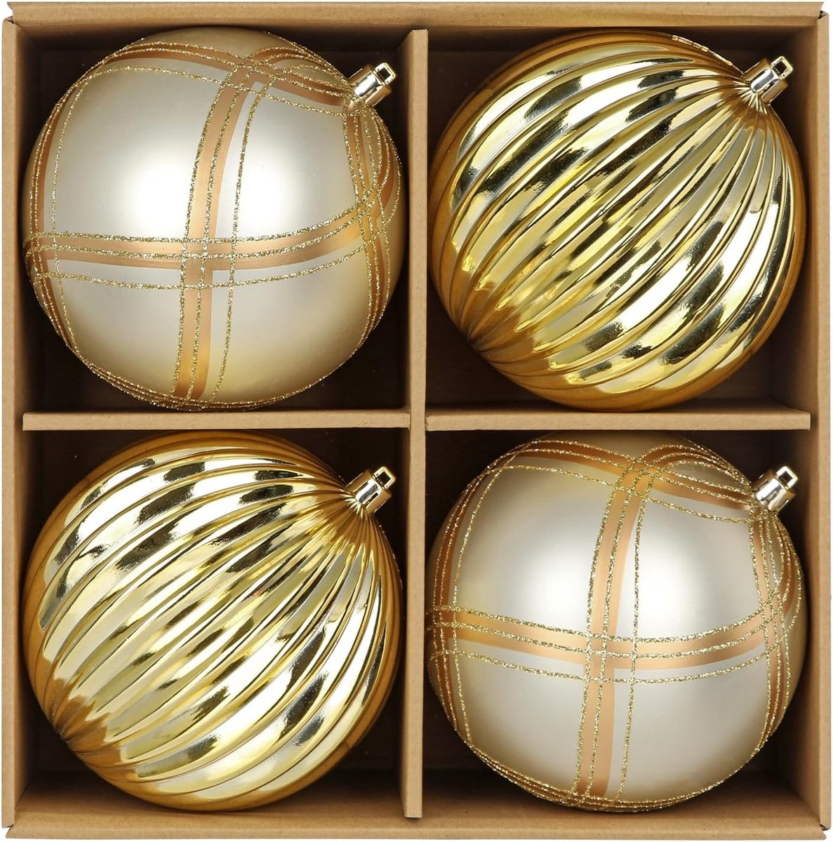 Set van 4 Grote Shiny Kerstballen van 12 cm met Cadeauverpakking en Ophanghaken voor Kerstboomversiering, Luxe Kerstdecoratie en Feestelijke Sfeer