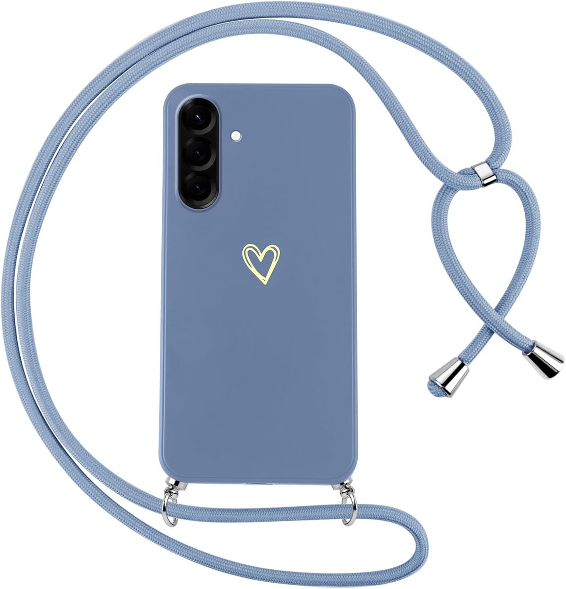 Beschermhoesje voor Samsung Galaxy A56 5G met koord, zachte siliconen hoes met hartmotief en halsketting, omhangkoord, schokbestendig, krasbestendig, verstelbaar koord, beschermhoes, blauw