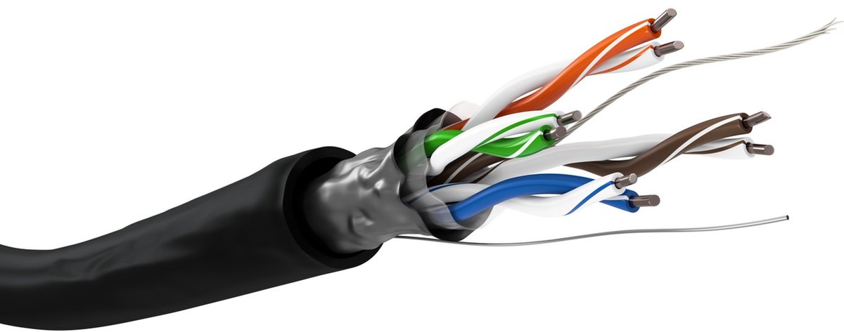 CAT5e FTP 100 meter buitenkabel op rol stug zwart CCA - netwerkkabel