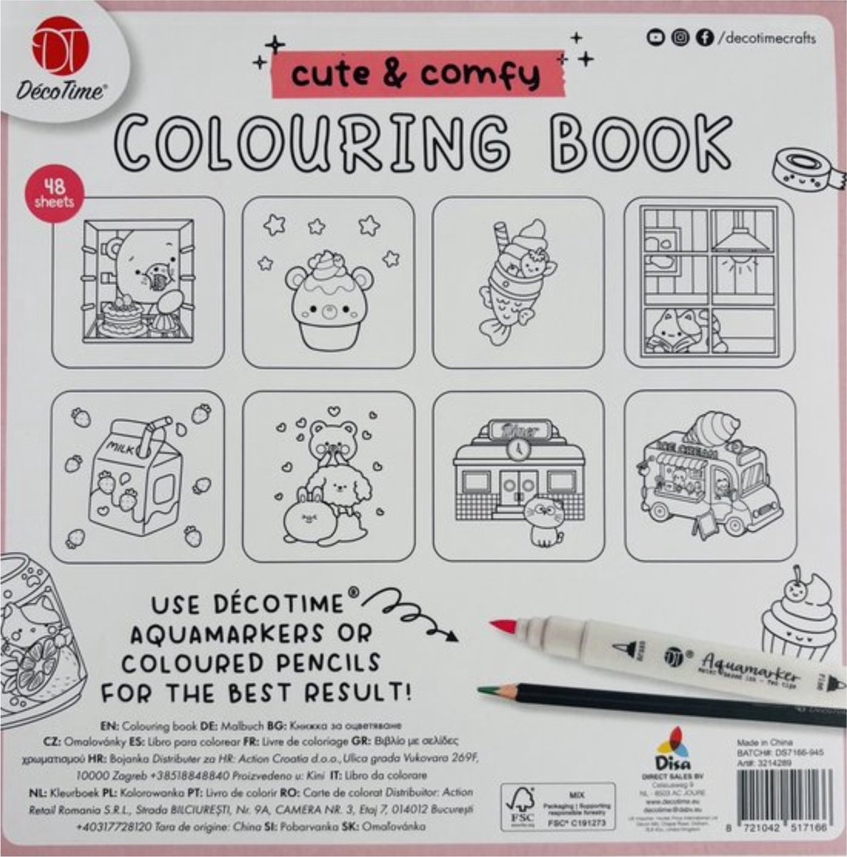 Decotime Cute & Comfy - Cozy kleurboek voor volwassen - 48 Kleurplaten - 20 x 20 cm - Dik Papier - Cozy Coloring Book - Kleurboek Voor Volwassenen - Cozy Kleurboek - Cozy Coloring - Cozy Europe - Little Corner - Fuzzy Hygge - Cozy Christmas