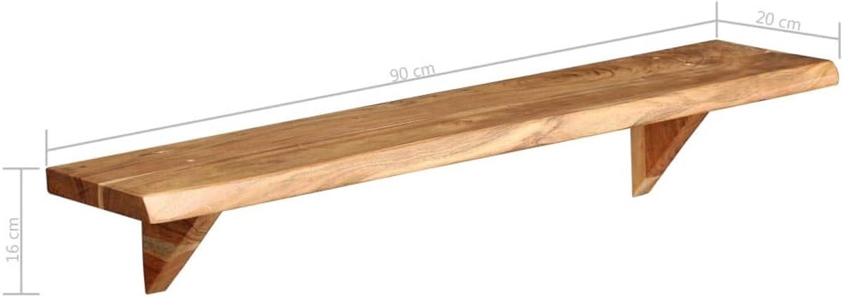 Set van 2 houten wandplanken, massief hout, zwevende plank, houten planken, wandplank, hangplank, boekenplank, 90 x 20 x 16 cm, acaciahout
