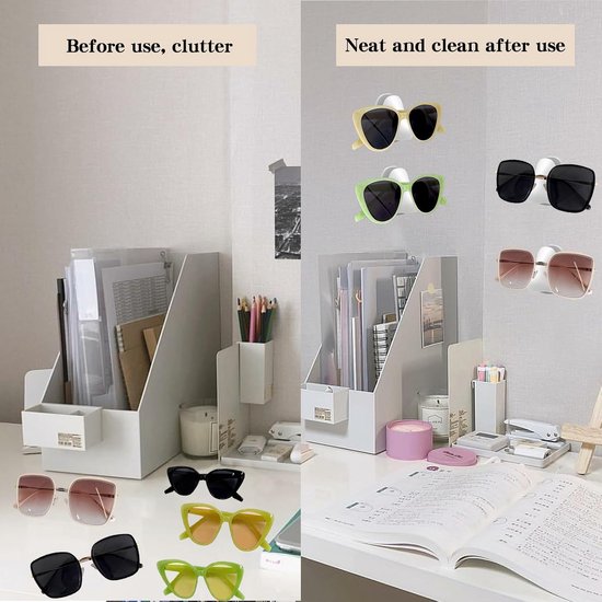 Brilhouders voor aan de muur, 8 stuks, zelfklevende wandgemonteerde brillenhouders, zonnebrillen, creatieve neusvorm-brillenstandaard voor het ophangen en presenteren van glazen (wit) — afbeelding 3