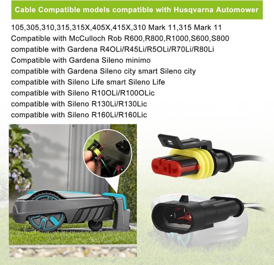 5 m laagspanningskabel, transformatorkabel, compatibel met Gardena Robotic R38Li, R40Li, R80Li, SILENO City, Sileno+ R100Li robotmaaier, grasmaaier Husqvarna Automower 105 305 310 — afbeelding 3