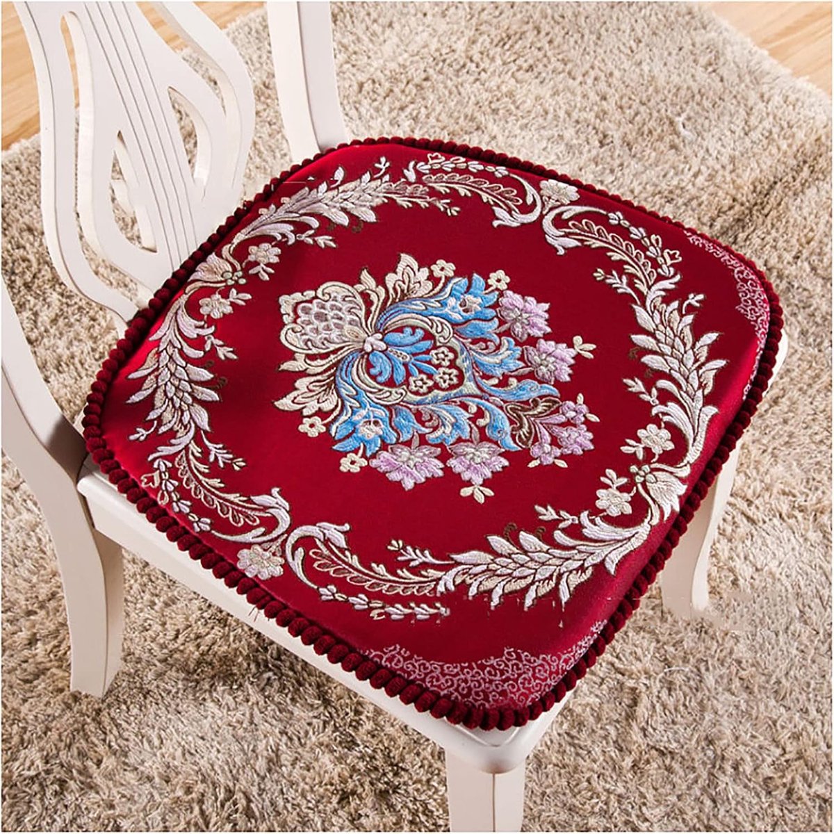 Stoel Seat Pads, Tie-On Stoel Meubelkussens, Verschillende patronen gebreid borduurwerk dikke Seat Pads, Eetstoelen Keuken Dikke Tuin Comfortabele Indoor Seat Pad-Rood 19 # 45x43x5cm (17,7x16,9x2 inch