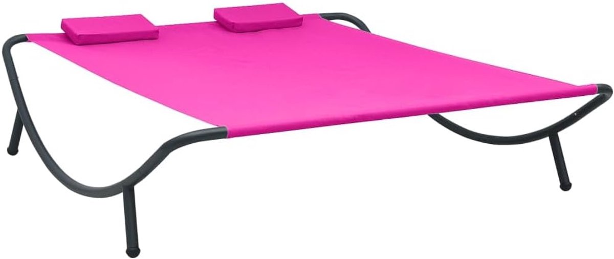 Dubbele zonneligstoel, roze, 200 x 173 cm, outdoor ligstoel van weerbestendig Oxford-weefsel met stalen frame, ontspanningsligstoel voor terras en tuin