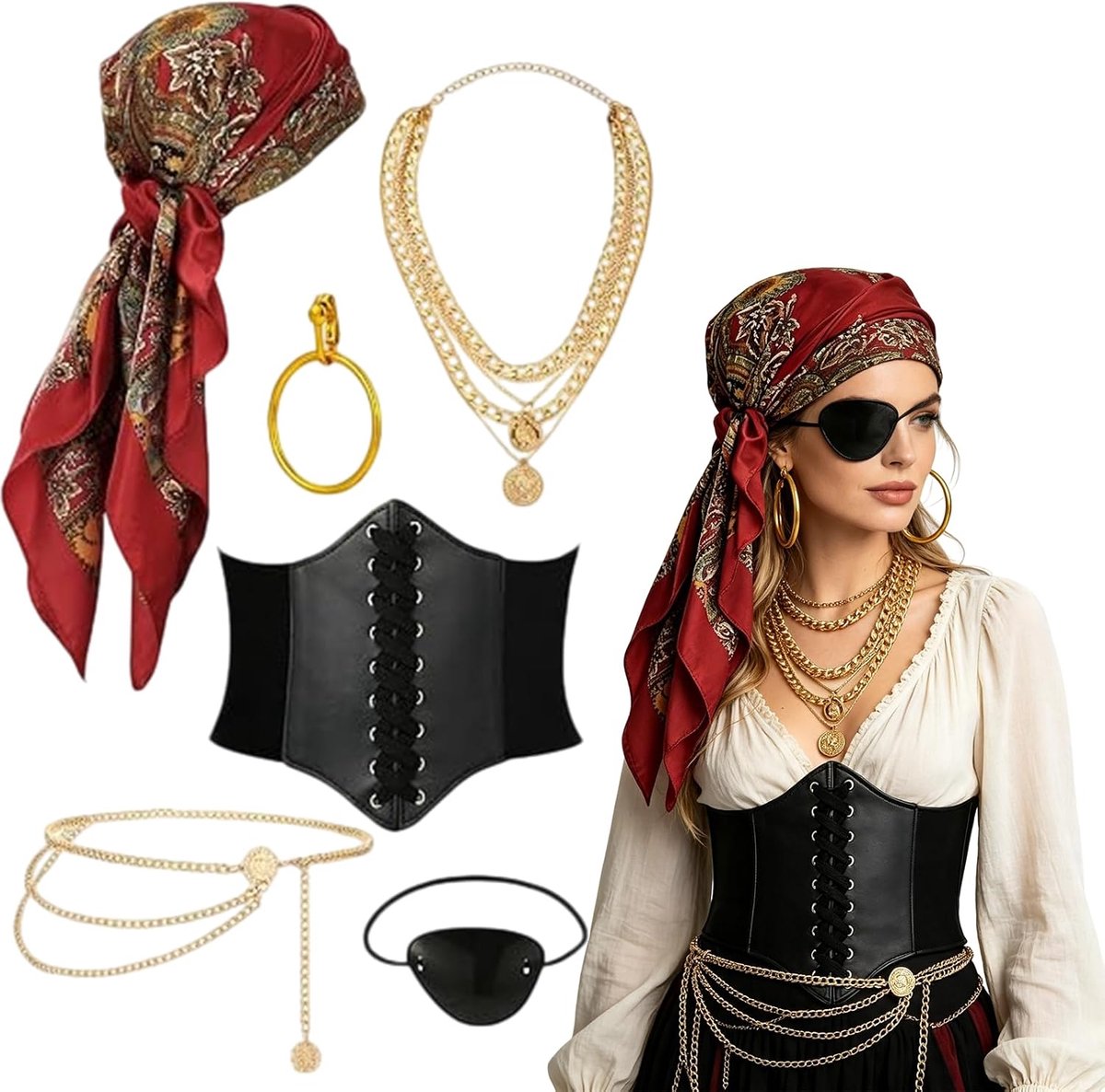 Kostuum Vrouwen Piraat Accessoires Bandana Halloween Kostuums